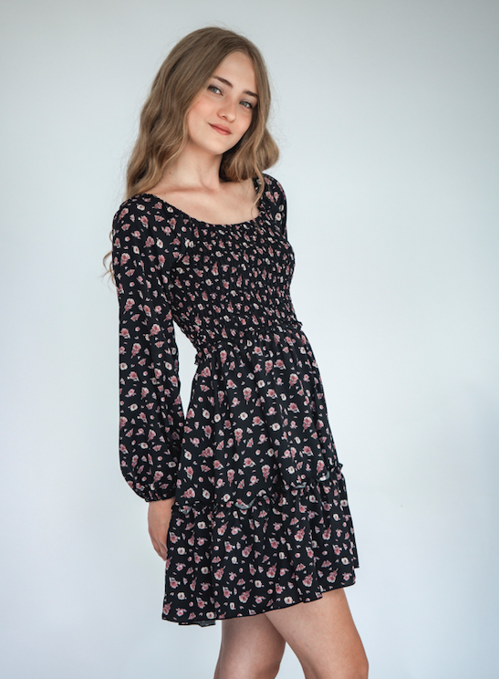 Black Mini Rose Dress