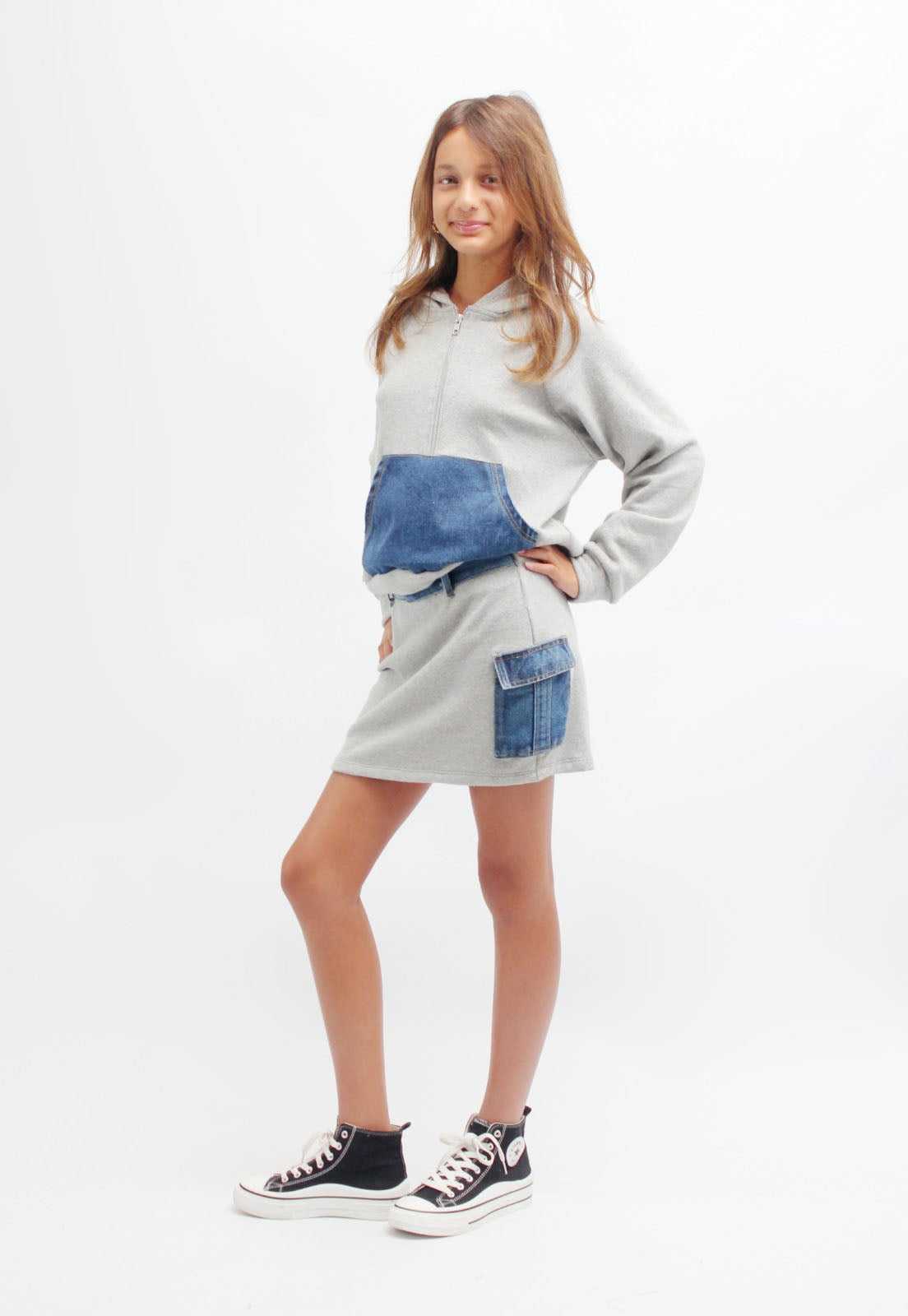 *Grey Denim Cargo Pocket Skirt*