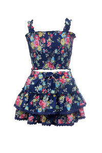 *Navy Floral Smocked Top*