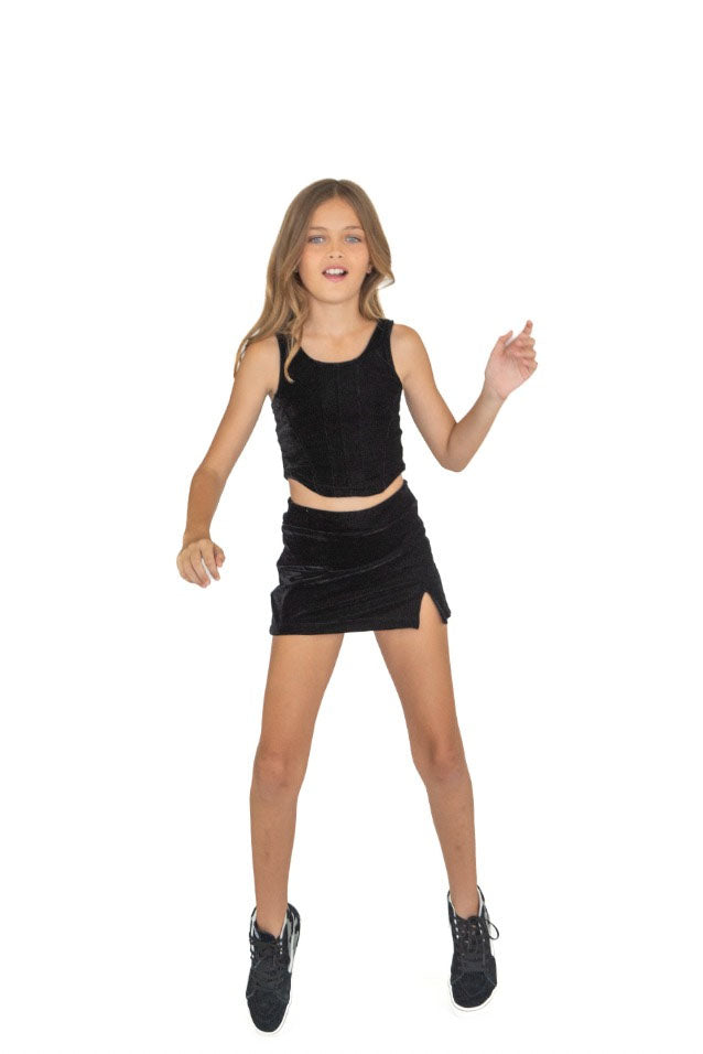 * Velvet Side Split Mini Skirt*