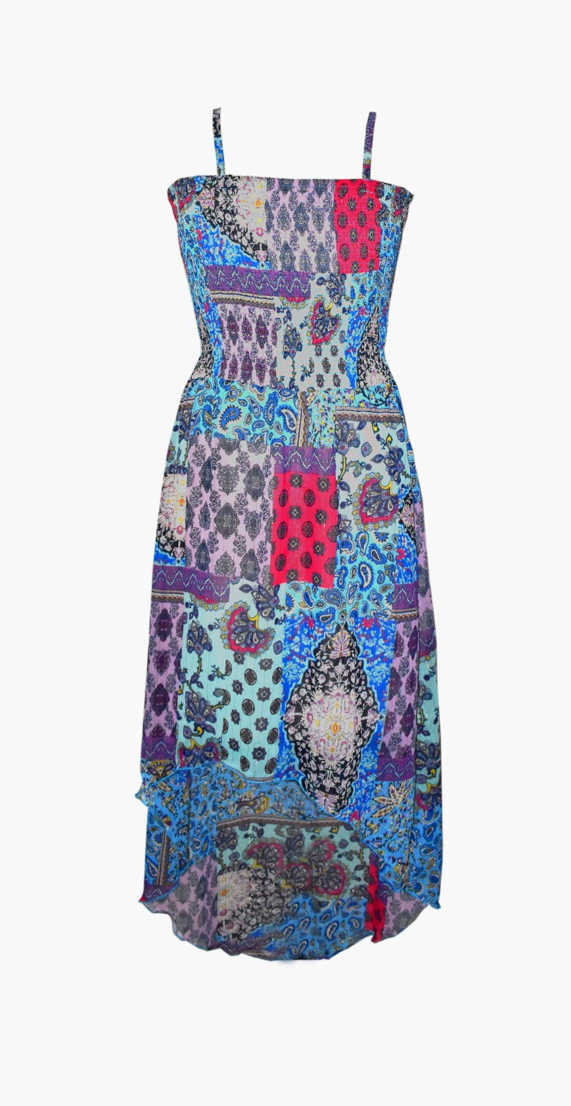 *Multi Turquoise Patchwork Printed Hi-Low Dress * SALE