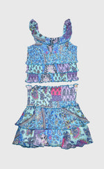 *Multi Turquoise Patchwork Smocked Skirt *