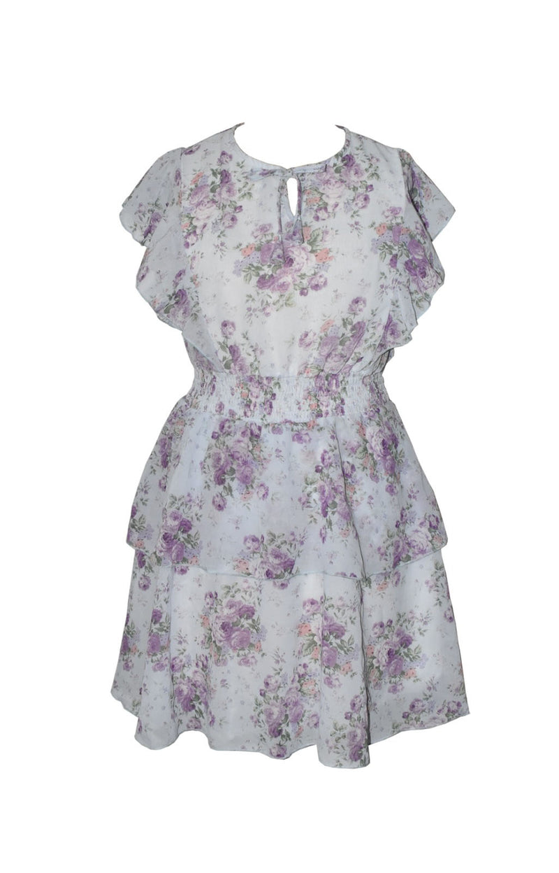 *Lavender Floral Printed Ruffle Dress*