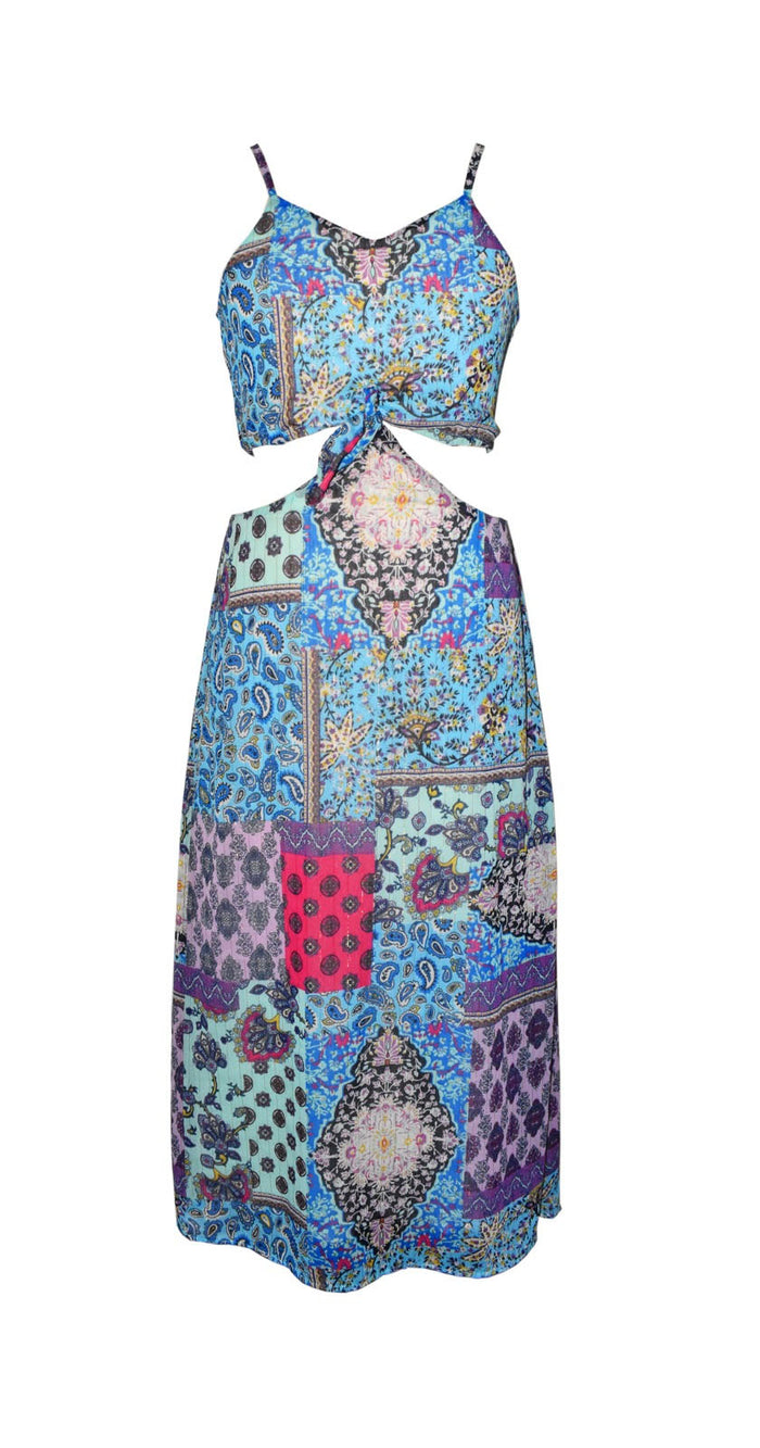 *Multi Turquoise Patchwork Spaghetti Straps Dress *SALE