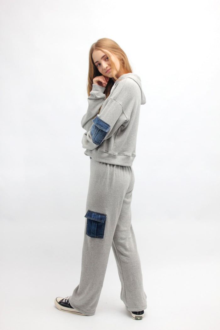 *Grey Denim Cargo Pocket Flare Pant*