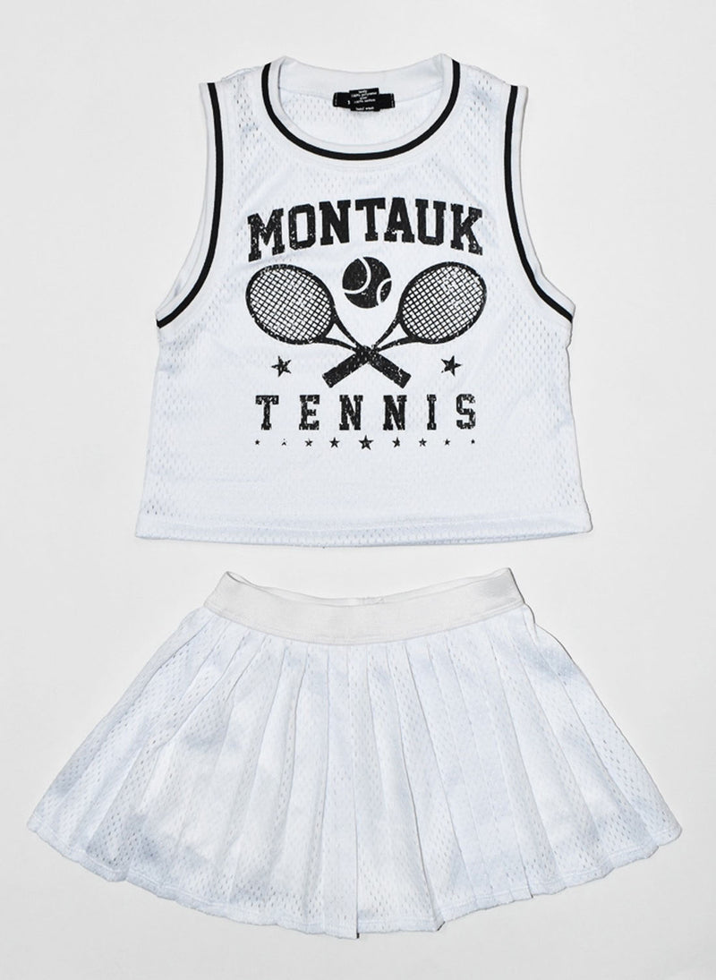 *White Mesh Pleated Skirt*