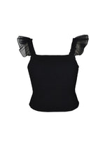 *Black Tulle Ruffle Sleeve Top*
