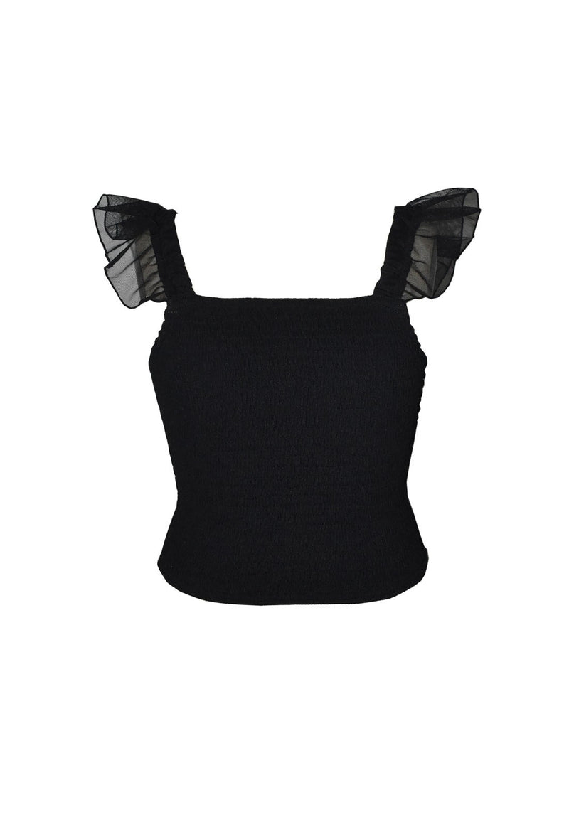 *Black Tulle Ruffle Sleeve Top*
