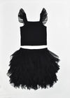 *Black Tulle Ruffle Sleeve Top*
