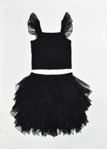 *Black Tulle Ruffle Sleeve Top*