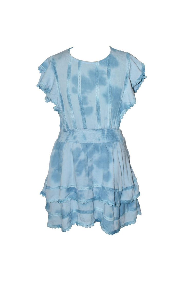 *Blue Cloud Tie Dye Ruffle Dress*