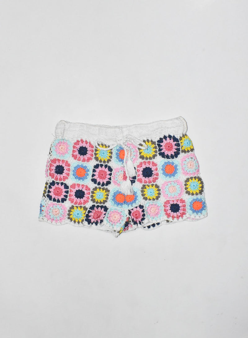 *White Multicolored Crochet Shorts*