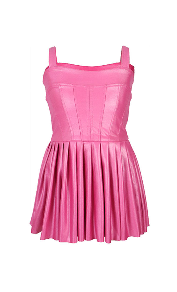 *Vegan Leather Pleated Dress*