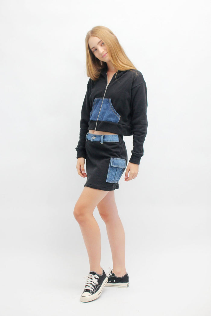 *Black Denim Cargo Pocket Skirt*