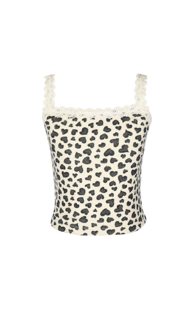 *Leopard Printed Trim Lace Top*