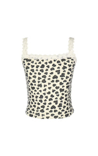 *Leopard Printed Trim Lace Top*