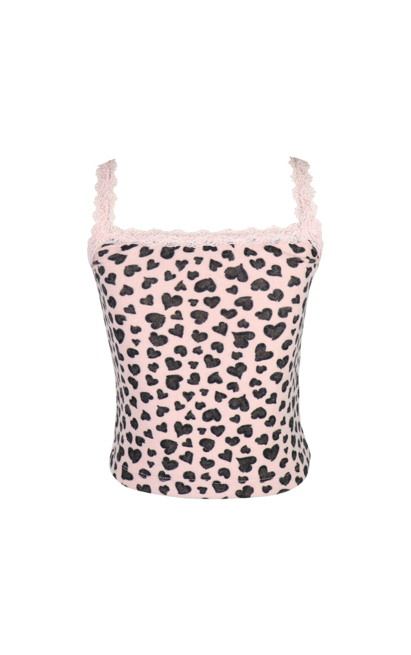 *Leopard Printed Trim Lace Top*