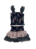 *Navy Floral Pink Smocked Ruffle Skirt*
