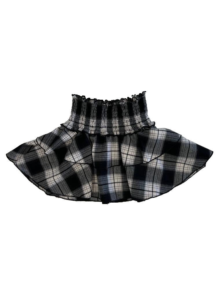 *Cream Black Plaid Smocked Skirt*