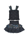 *Black Blue Floral Smocked Top*