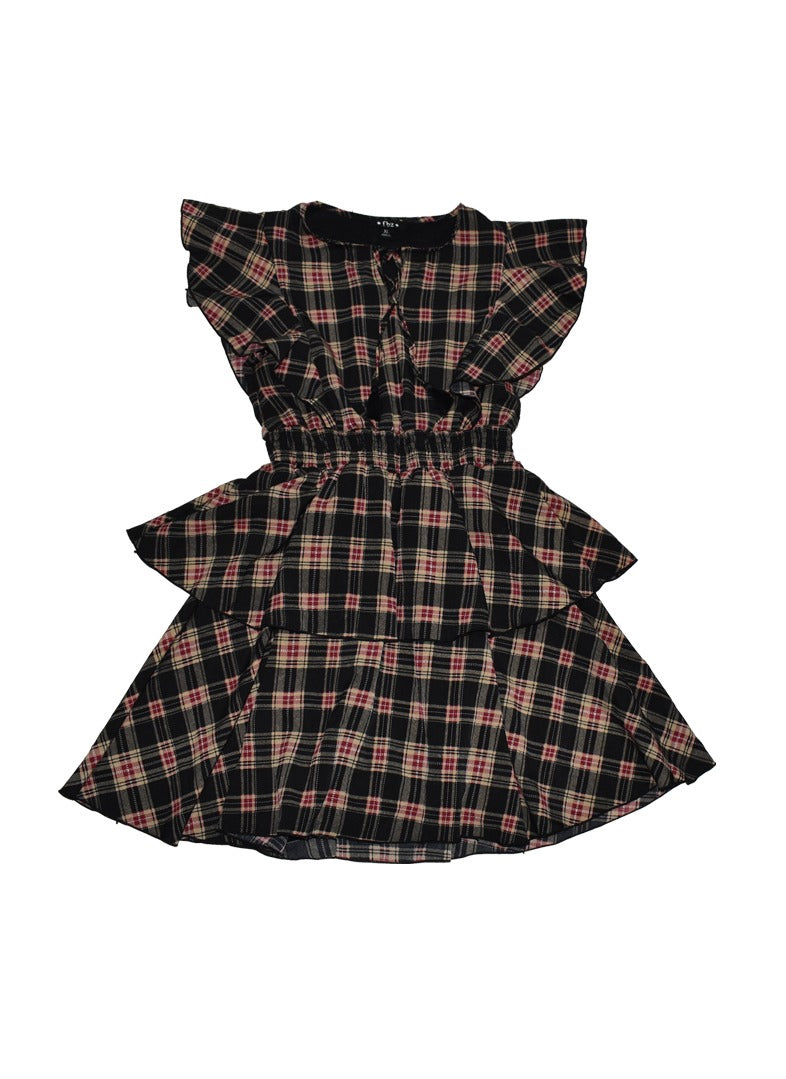 *Black Plaid Tassle Dress*