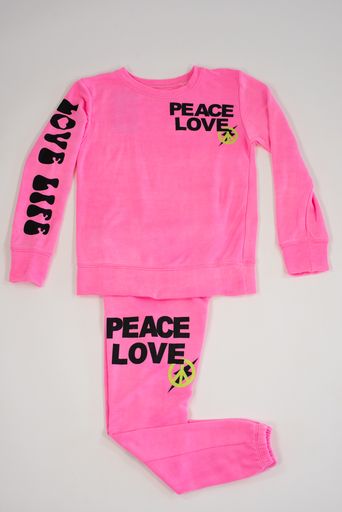 Peace Love / Love Life Neon Pink Sweatshirt
