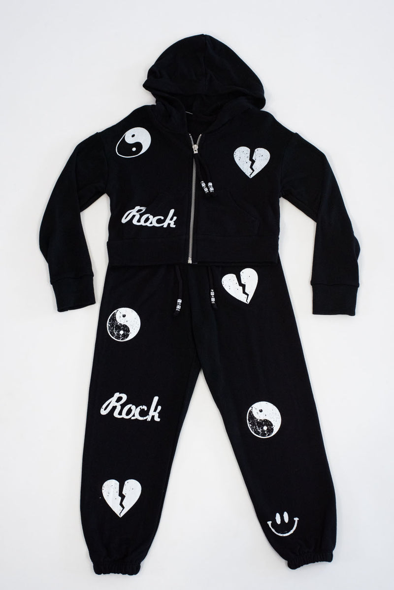 *Black White Wink Yin Zip Up Cropped Jacket*