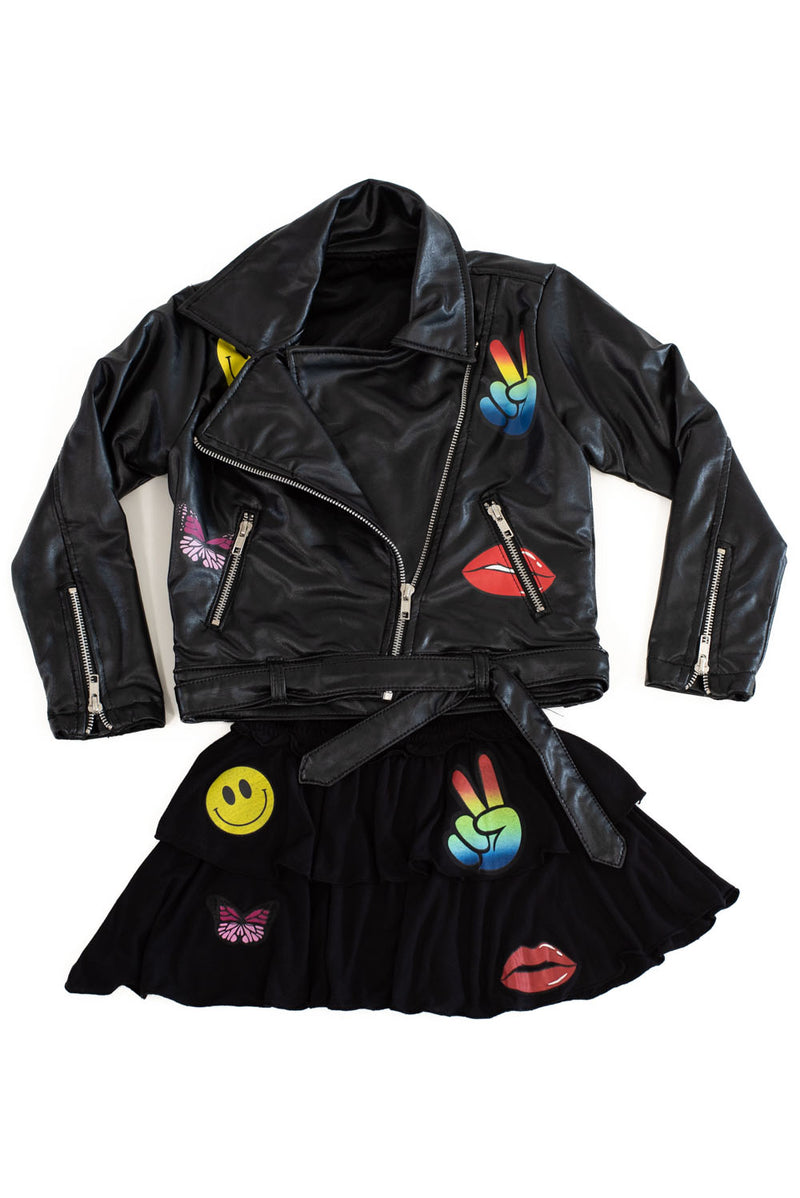*Black Multi Color Icon Zip Up Jacket*