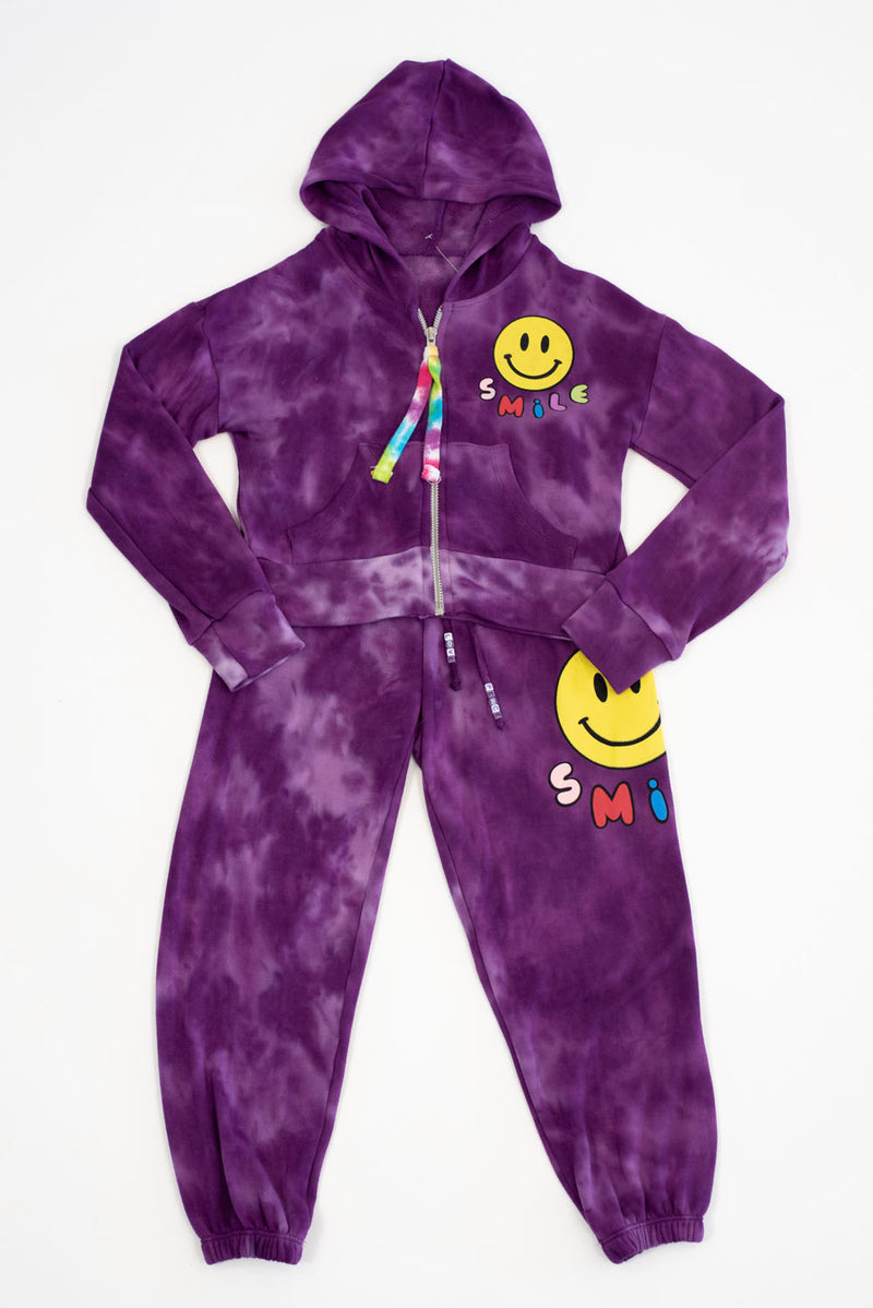 *Purple Tie Dye Yellow Smile Sweatpant*