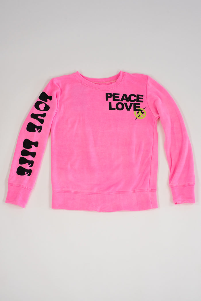 Peace Love / Love Life Neon Pink Sweatshirt