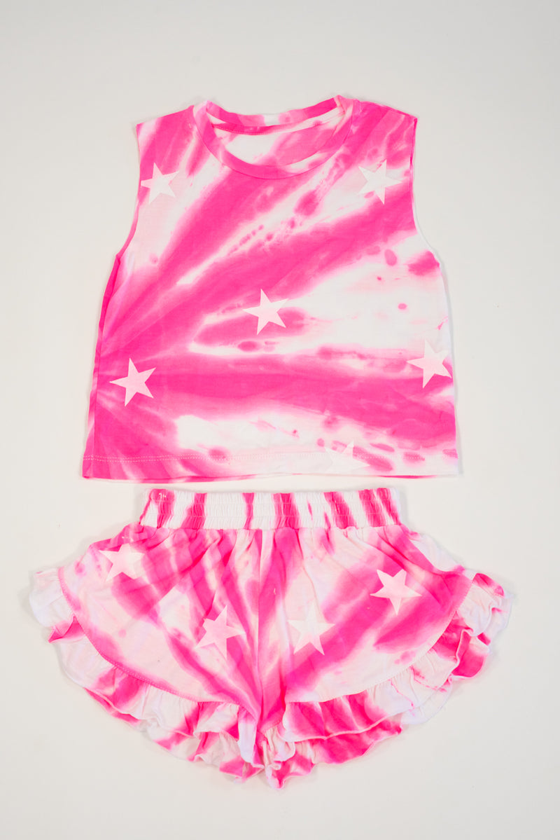 Pink Swirl Tie-dye Star Cropped Tank