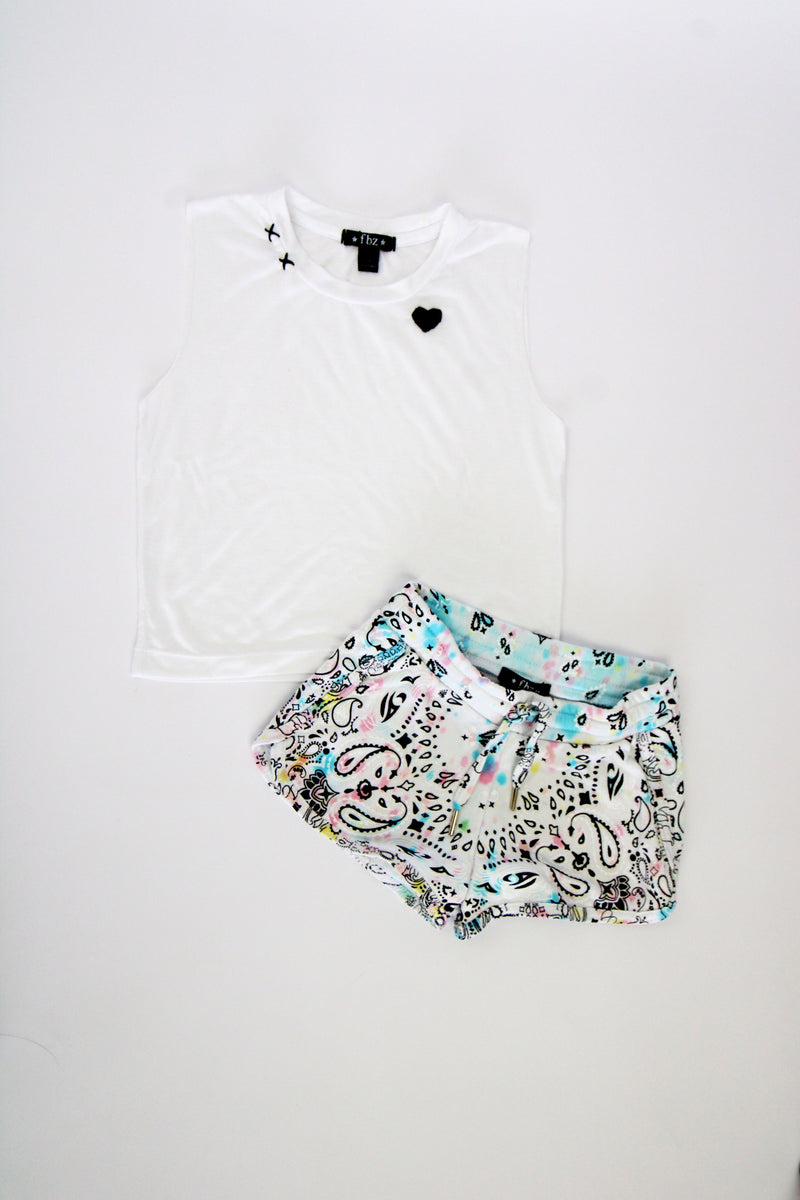 *White Black Heart Embroidery Top*