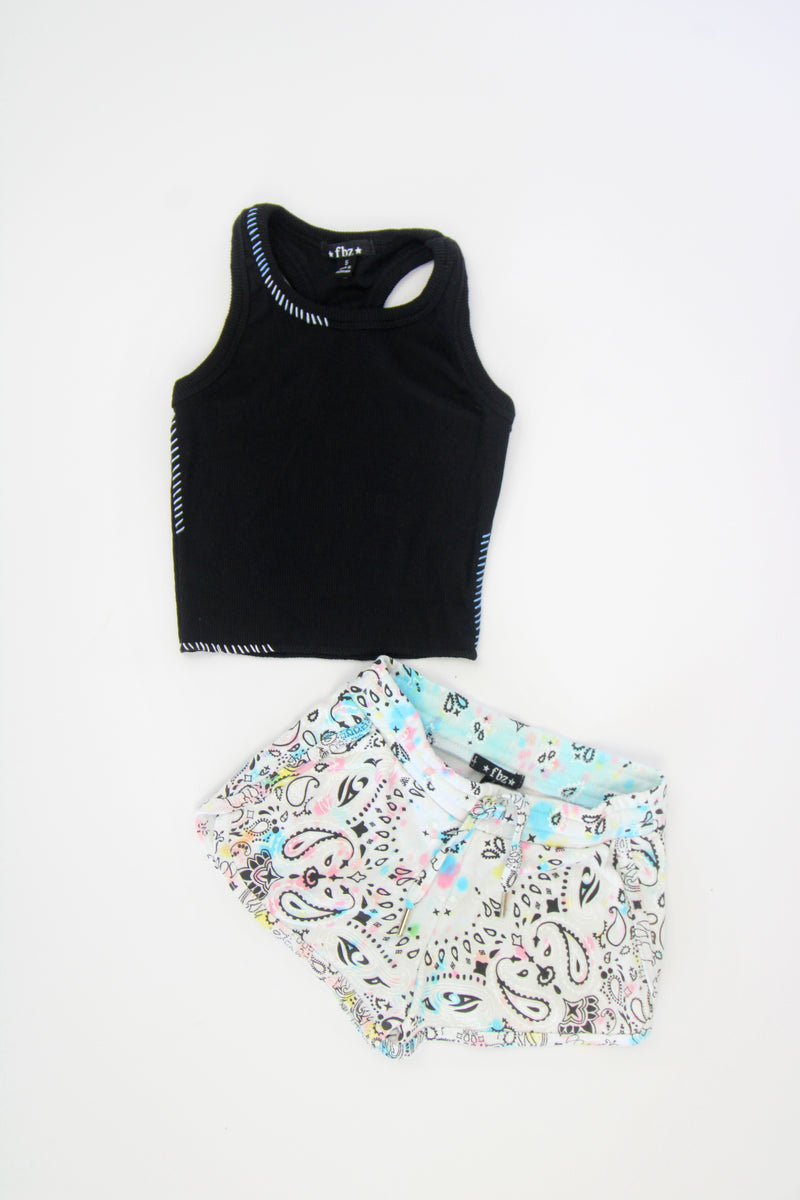 *Black Multi Embroidery Stitch Tank*