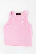 *Pink White Heart Embroidery Cropped Tank*