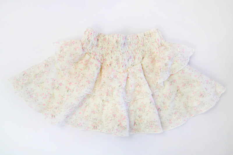 *Light Pink Flower Embroidery Ruffle Skirt*