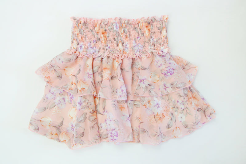 *Pink Big Floral Ruffle Skirt*