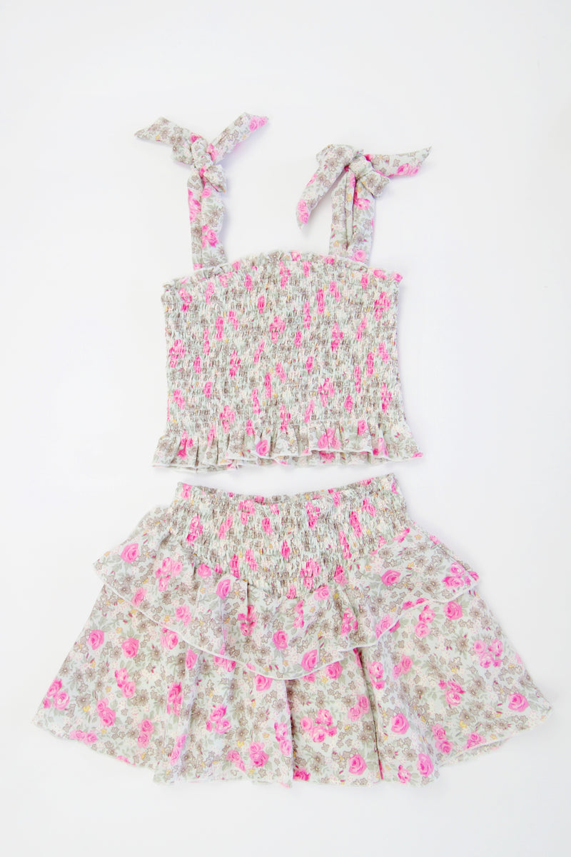 *Pink Grey Rose Ruffle Skirt*