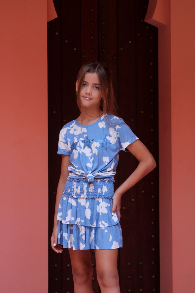 *Blue Bleach Smocking Skirt*