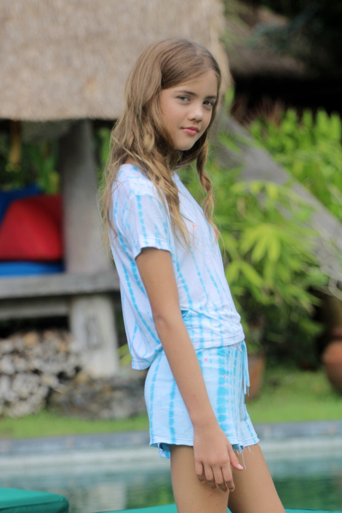 *Turquoise Tie-dye Embroidery Short*