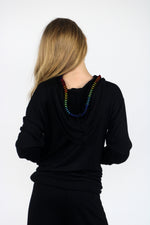 *Black Multi Color Embroidered Smile Hoodie*