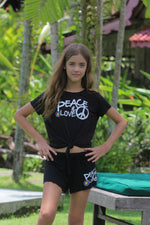 *Black White Peace Love Embroidery Short*