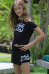*Black White Peace Love Embroidery Short*