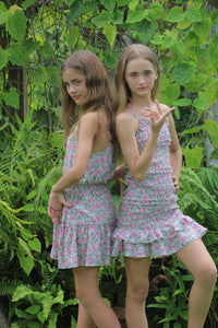 *Grey Pink Rose Smocked Dress*SALE