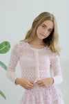 *Pink Crochet Long Sleeve Cardigan*