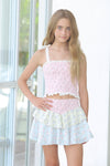 *Pink Blue Yellow Roses Smocked Top*