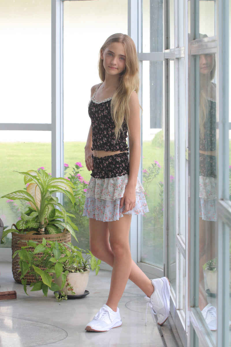 *Black Off-white  Blue Liberty Smocked Top*