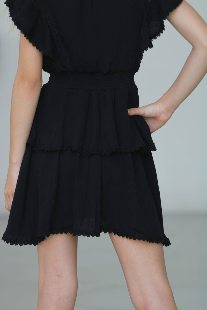 *Black Tassel Lace Ruffle Dress*