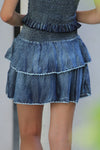 *Blue Denim Embroidery Smocked Skirt*