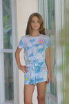 *White Blue Tie-Dye Daisy Short*