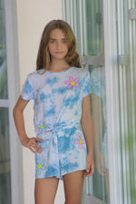 *White Blue Tie-Dye Daisy Short*